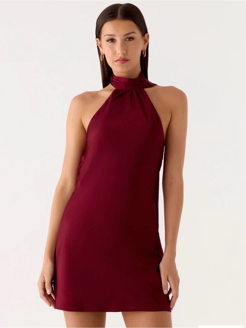 Peppermayo Burgundy Halter Mini Dress